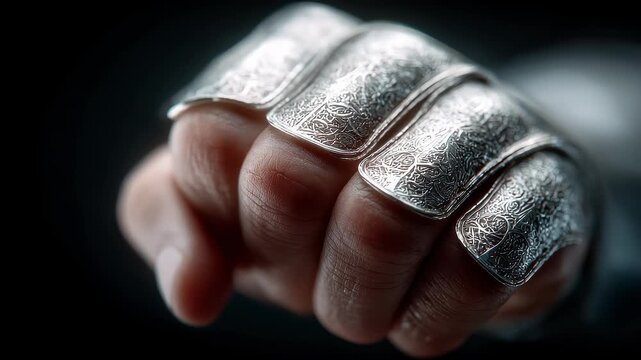 Close-up of Silver Knuckle Duster Showing Strength and Protection