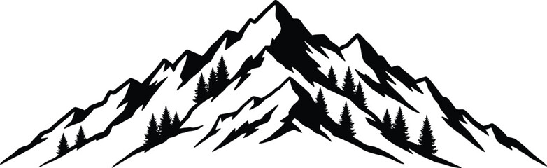 a majestic mountain range with sharp peaks and dense forests © MIRAJ02