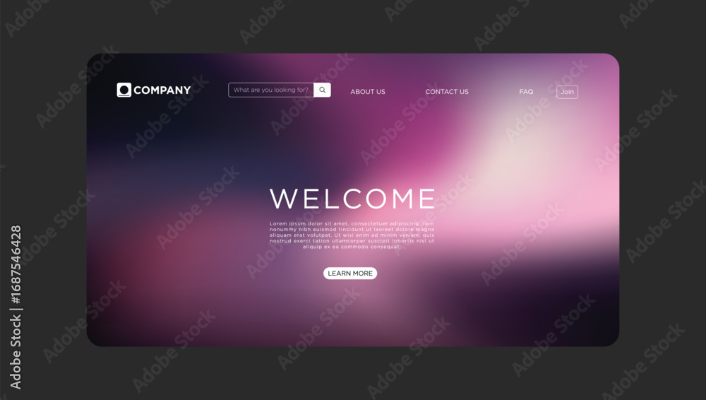 Poster modern website landing page design with welcome message and call to action button