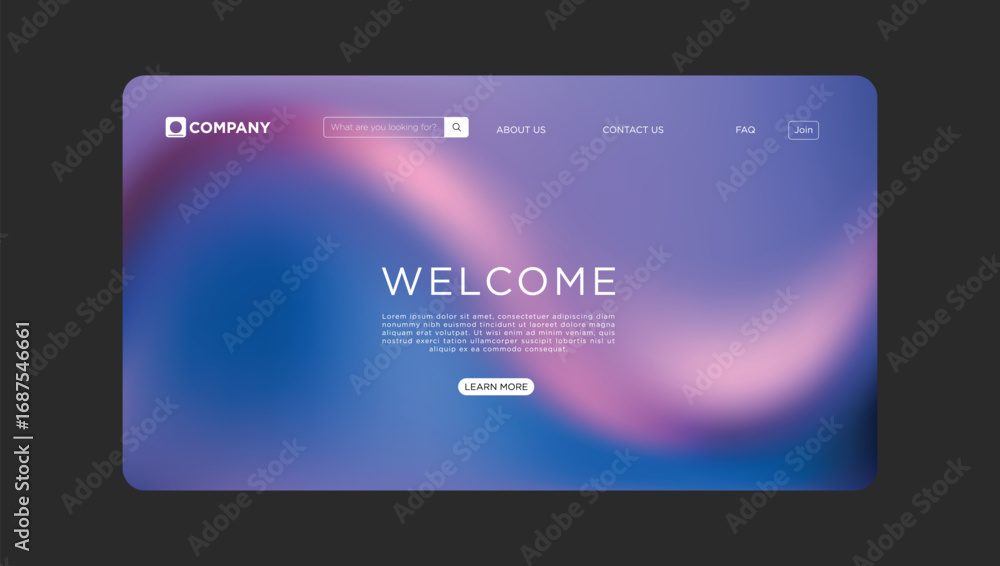 Fototapete modern website landing page design with abstract gradient background and welcome message