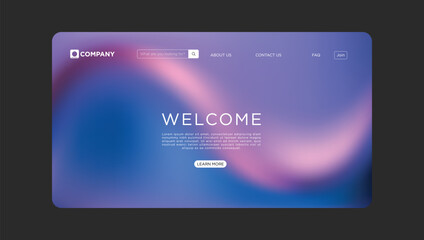 Modern website landing page design with abstract gradient background and welcome message