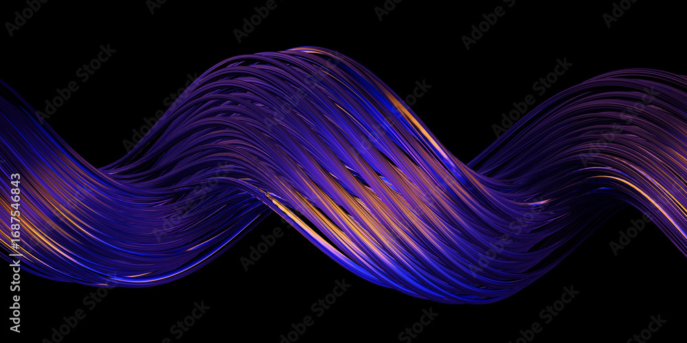 Poster glass wavy shape with colorful dispersion effect. 3d render isolated on black.