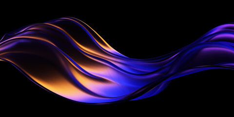 Glass wavy shape with colorful dispersion effect. 3d render isolated on black.