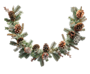 Festive christmas garland with pine cones and evergreen branches, isolated on transparent background