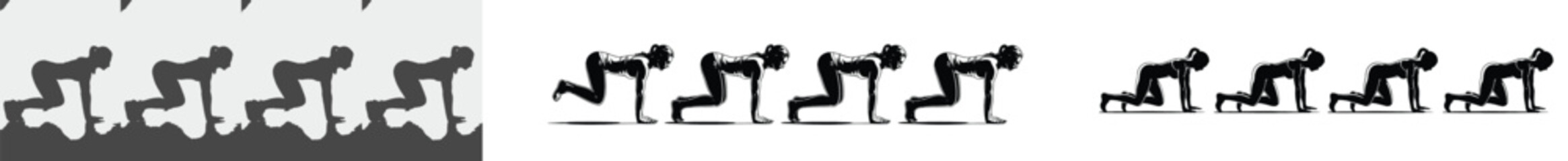 Woman performing crawling and squatting exercise variations