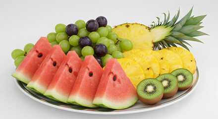 Fresh Summer Fruit Platter: Watermelon, Pineapple, Kiwi, and Grapes