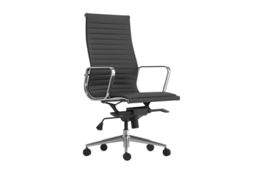Sleek modern executive office chair with chrome accents and black upholstery for professional workspaces