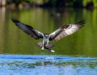Osprey in mid-flight, catching fish