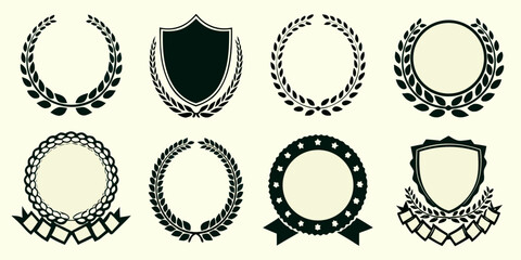 Collection of laurel wreaths shields and awards emblems for recognition and achievement