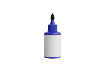 Modern blue bottle with blank label and applicator brush for crafting or industrial use