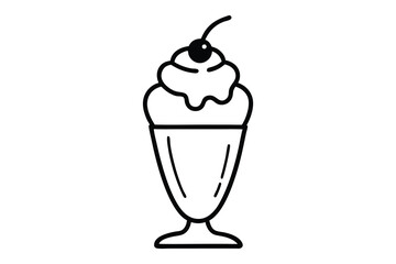 Realistic Ice Cream Sundae Vector – Glass Cup with Whipped Cream, Chocolate Syrup & Cherry