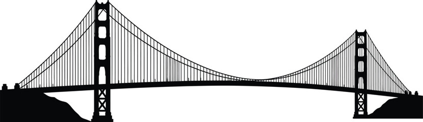 a black and white silhouette of a famous suspension bridge