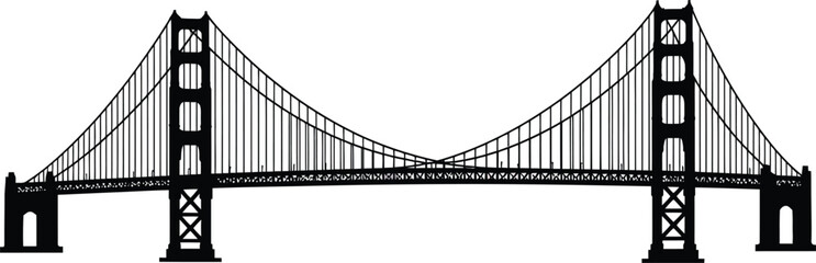 a black and white illustration of a suspension bridge
