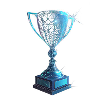 Futuristic Trophy Award Ceremony Champion Celebration Design Virtual Reality Style Glowing Achievement Honor Recognition