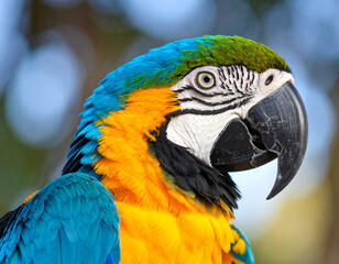 Obraz premium Blue and yellow macaw displaying vibrant plumage in natural habitat