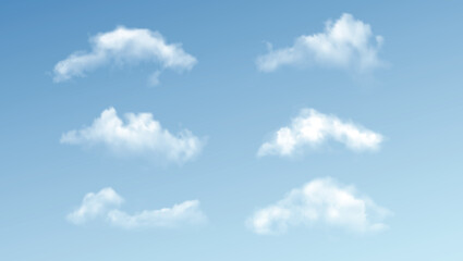 Set of transparent different clouds on blue background