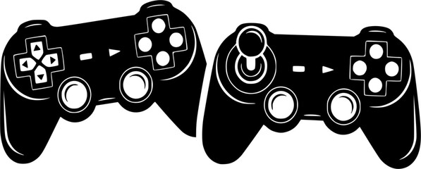 Black game controllers on white video game controllers