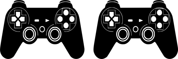 Black game controllers on white video game controllers
