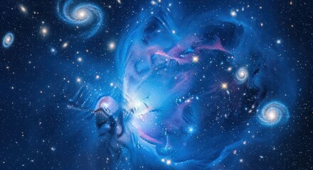 Vast Cosmic Nebula Swirls with Distant Galaxies and Stars