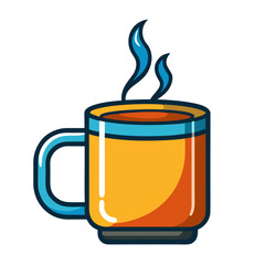 Color vector illustration of a hot coffee mug with steam