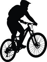 Naklejka premium a cyclist riding bicycle silhouette against white background