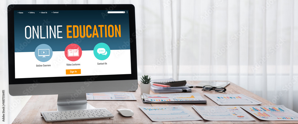 Poster e-learning website with brisk sofware for student to study online on the internet network