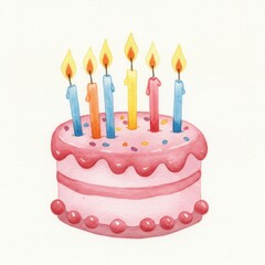 Colorful birthday cake with candles and decorative icing