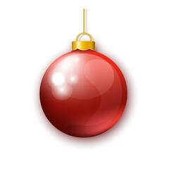 Red  Christmas  ball  isolated on white background, Xmas decoration.
