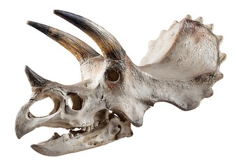 Detailed triceratops dinosaur skull fossil isolated on a clean display