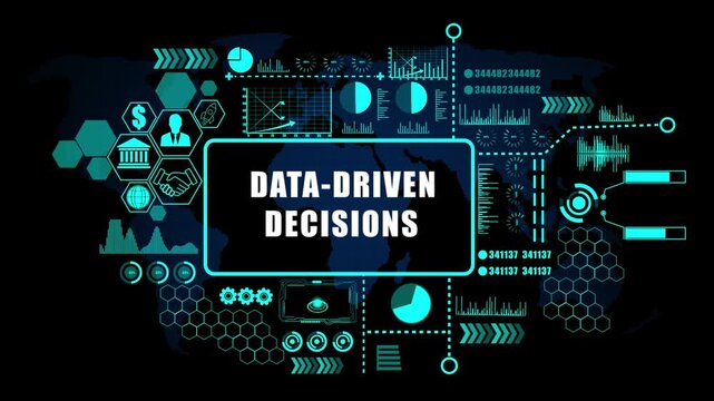 data driven decisions Concept with Modern Technology, Data Analytics and Futuristic Business Graphics. Asymptotic smart data analytic. .4K animation