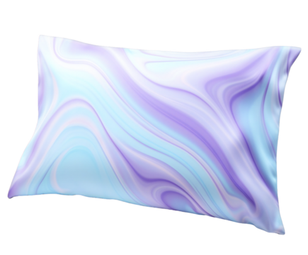 Abstract swirling pattern of pastel purple and blue colors on a pillow, creating a soft and dreamy marble effect isolated on transparent background