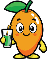 Vibrant mango fruit illustration with tropical leaves