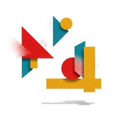 Abstract geometric shapes in red, yellow, and teal with motion blur effect