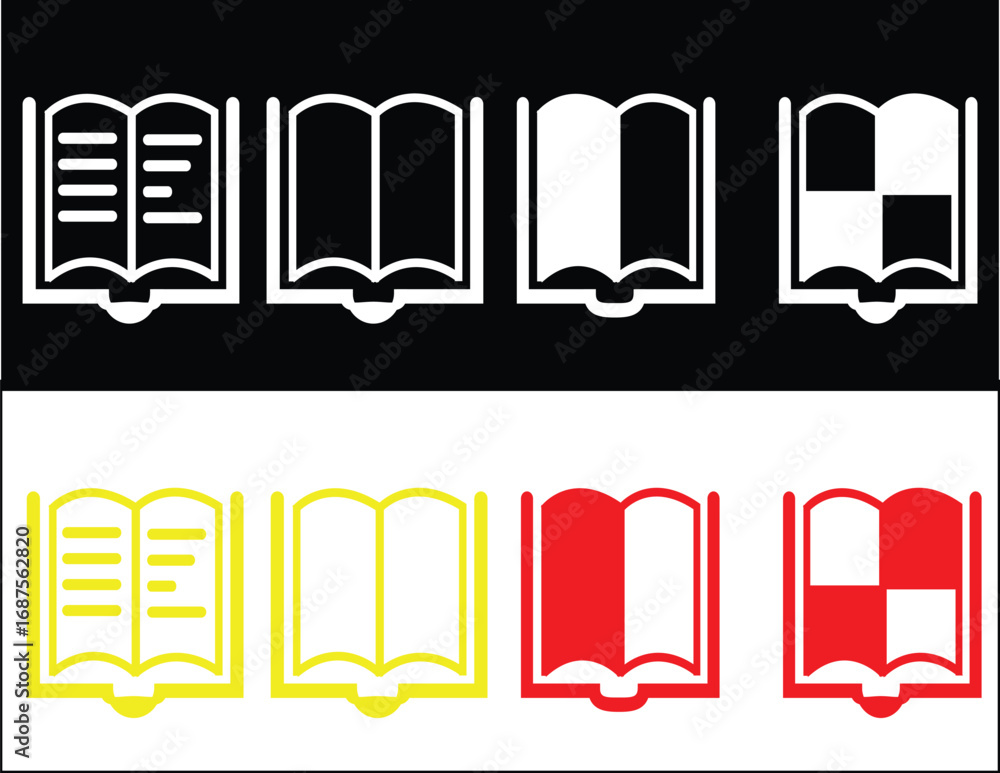 Aufkleber a clean and professional set of 8 open book icons with various fills and color schemes. ideal for e-