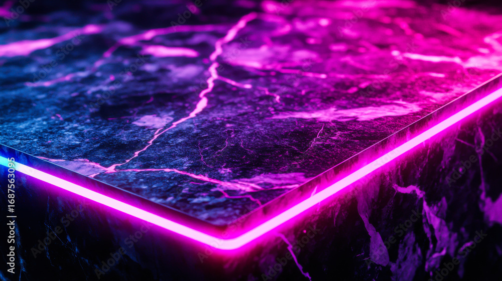 Poster vibrant illuminated surface with neon pink lines creating a striking visual effect in a dark setting