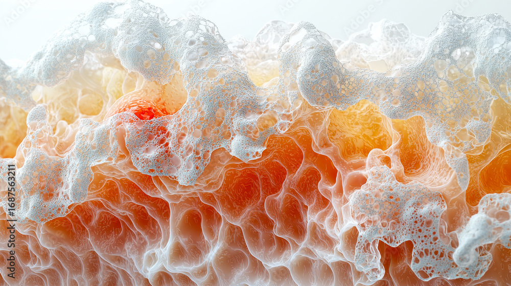 Poster artistic representation of foam texture with orange and white layers showcasing intricate patterns a