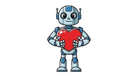 Friendly Robot Holding a Large Red Heart.