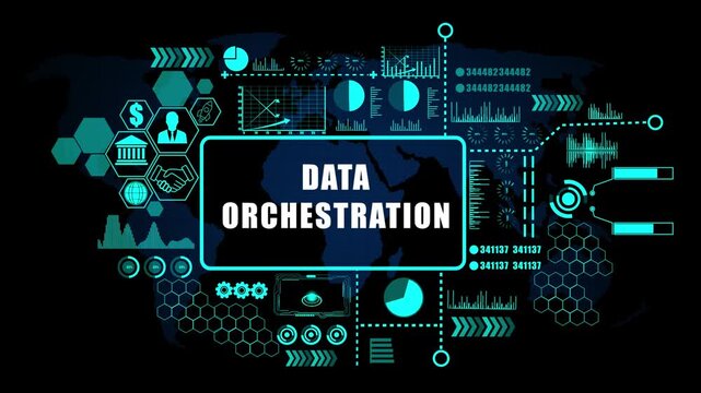 data orchestration Concept with Modern Technology, Data Analytics and Futuristic Business Graphics. Asymptotic smart data analytic. .4K animation