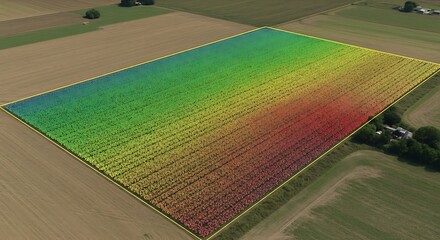 Precision agriculture concept showcasing a colorful data visualization map on a crop field for smart farming and yield analysis