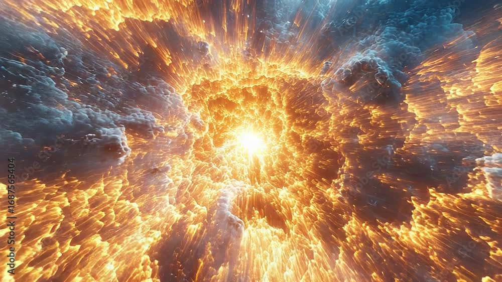 Poster bright star explosion creating colorful nebula in deep space