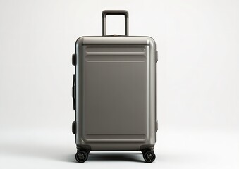 Gray Wheeled Suitcase Isolated on White Background, Minimalist Luggage Design