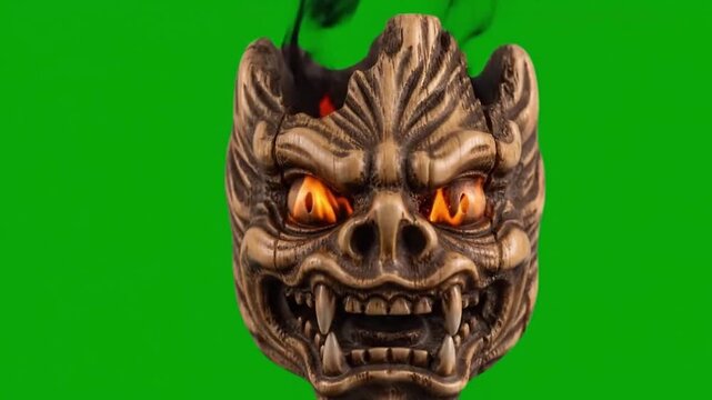 Fiery Oni Mask - A Terrifying Symbol of Japanese Folklore and Demon Mythology.