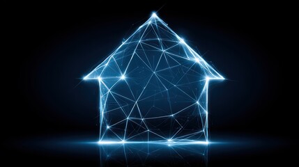 Digital House Icon in Futuristic Blue Light Style