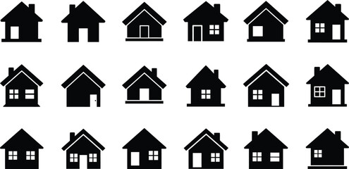 Fototapeta premium various house silhouettes arranged neatly on transparent background