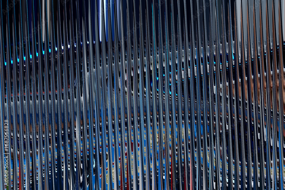 Poster abstract vertical lines with blue and dark tones, creating a textured and distorted visual effect