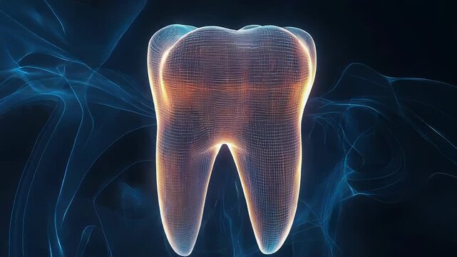 Digital visualization of a glowing tooth structure