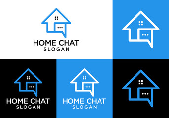 Home chat logo. Line art home chat vector design.