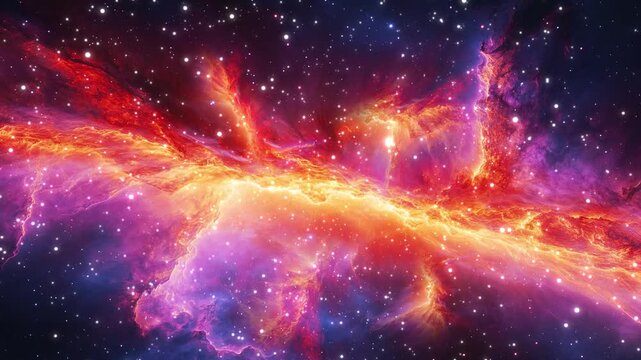 Huge red galaxy filled with countless stars scattered throughout its space. The vast galaxy sparkles with a rich variety of star clusters throughout its vast structure. 4k footage