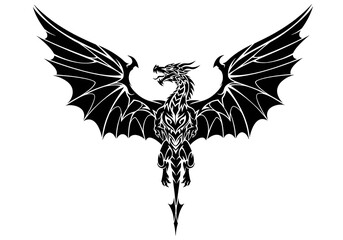 Tribal Dragon Tattoo Design with Wings Spread Wide.