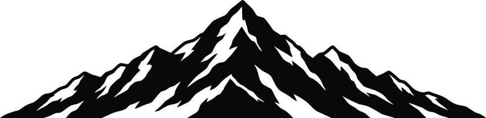 black mountain silhouette art on transparent background